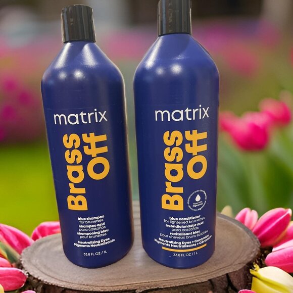 Matrix Brass Off Blue Shampoo and Brunettes Pigmented Conditioner 33.8 oz - Picture 1 of 3